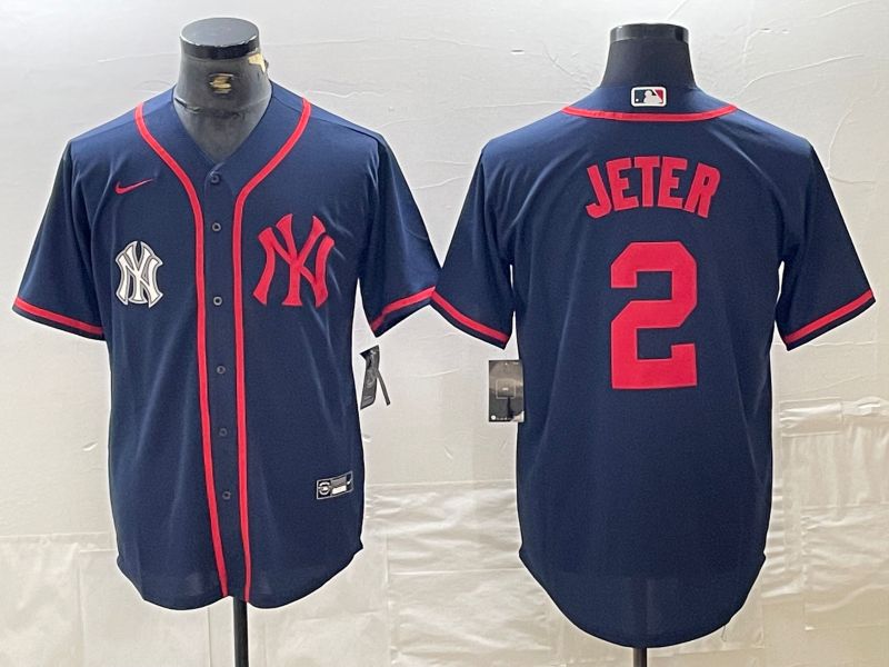 Men New York Yankees 2 Jeter Blue Third generation joint name Nike 2024 MLB Jersey style 2